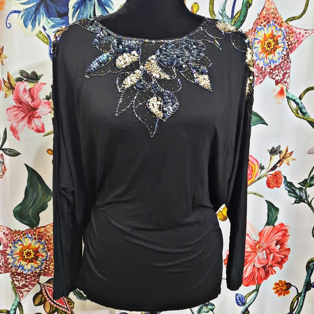 ~{Janè Ashley}~ Vintage sequined long sleeve blouse.